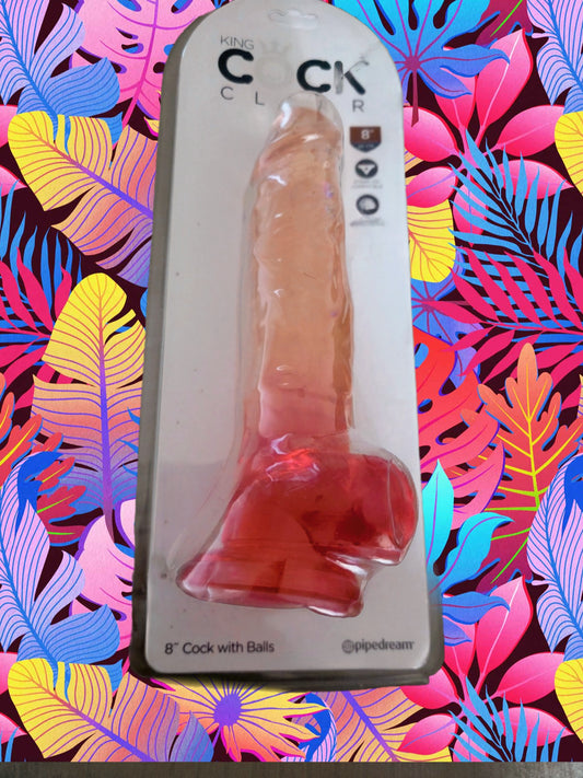 8" King cock with balls (clear/pink)